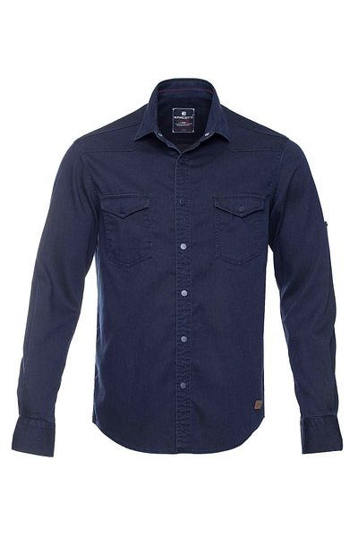marufshop Мъжка дънкова риза с дълъг ръкав, големи размери, тъмносиня, подходяща за 118-191 килограма