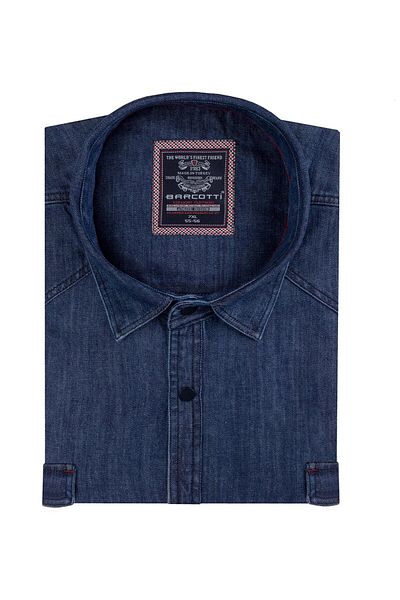 marufshop Cămașă din denim cu mânecă lungă, potrivită pentru bărbați, mărime mare, între 118-191 kg, albastru închis
