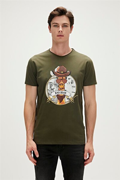 Bad Bear تي شيرت زرافة كاكي أخضر مطبوع للرجال
