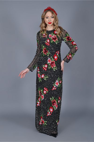 GATSBYLADY LONDON PETUNIA - HAND EMBROIDERED, Rhinestone and Scale Detailed DRESS
