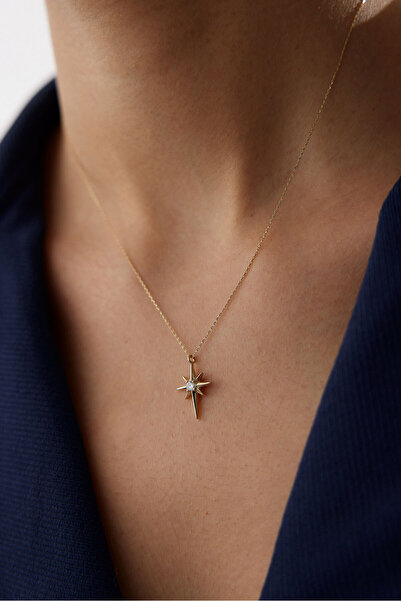 YAVUZ KUYUMCULUK 14 Ayar Altın Tektaş Kuzey Yıldızı Kolye