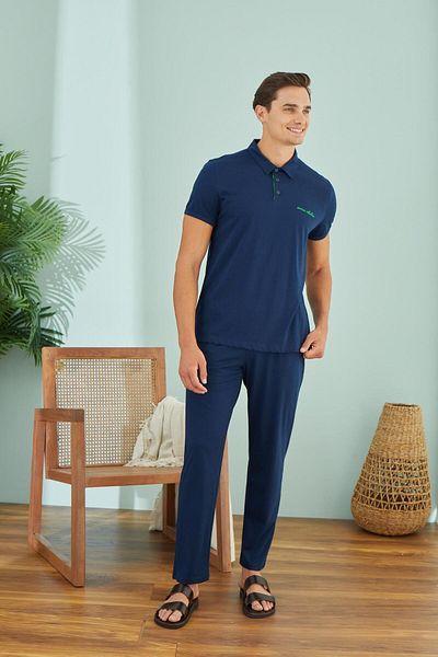 Sevim Set pijamale cu mânecă scurtă pentru bărbați, albastru bleumarin C8T7N49