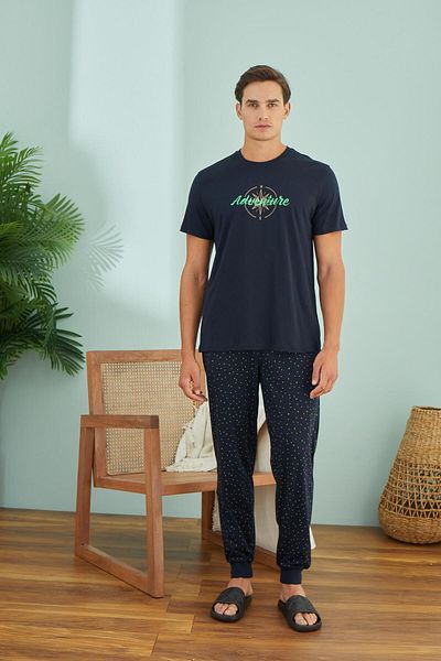 Sevim Set de pijamale cu mânecă scurtă, 3 piese, albastru bleumarin, C9T9N49