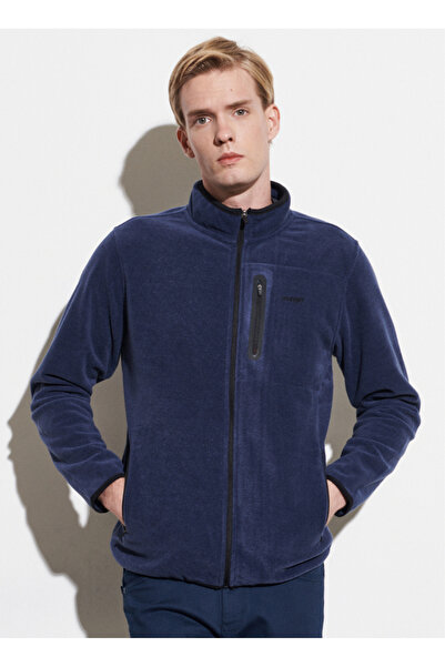 WRANGLER Fermuarlı Regular Fit Düz Lacivert Erkek Şardonlu Polar Sweatshirt W...