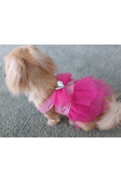 Gobo Pink Checkered Heart Tulle Cat Dog Outfit Dress