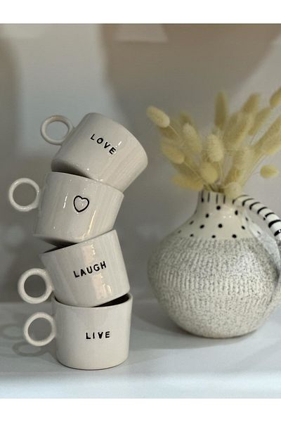 MeGgDecor Set of 4 Love Live Laugh Heart Double Coffee Cups