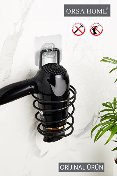 ORSA HOME 715 Güçlü Magic Yapışkanlı Siyah Saç Kurutma Makine Askısı, Siyah F...