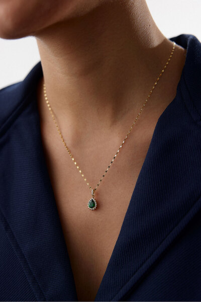 YAVUZ KUYUMCULUK 14 Ayar Altın Aynalı Zincir Zümrüt Kolye