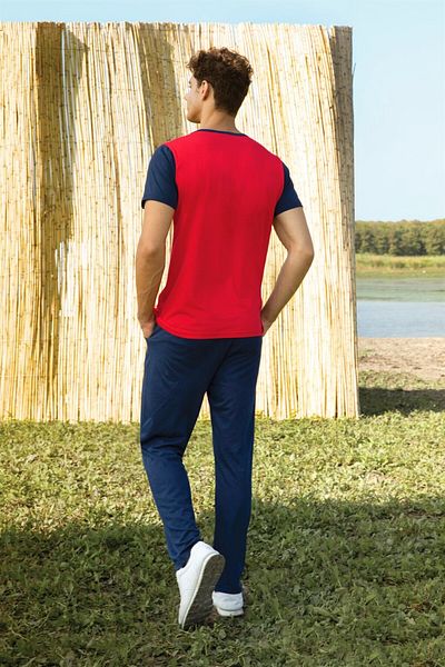 Doreanse Σετ Πιτζάμες Ανδρικό T-shirt με στάμπα κόκκινο Navy Blue 4813