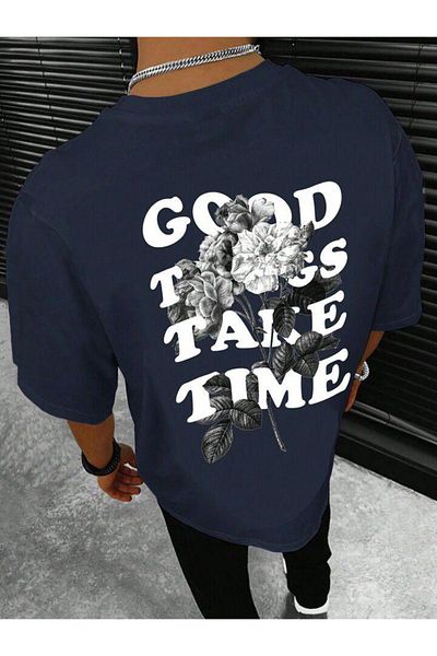 AFROGİYİM Unisex Good Things Take Time Μπλουζάκι με στάμπα μπροστά και πίσω