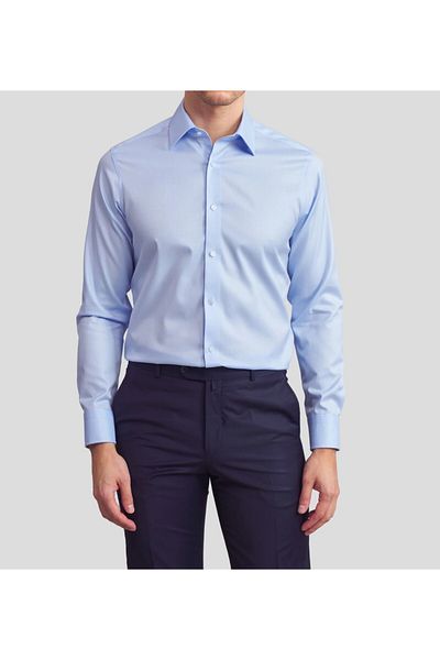 Daniel Bessi Long Sleeve Slim Fit 100% Cotton Twill Non-Iron Iron-Free Non-Wrinkle Basic Classic Men's Shirt