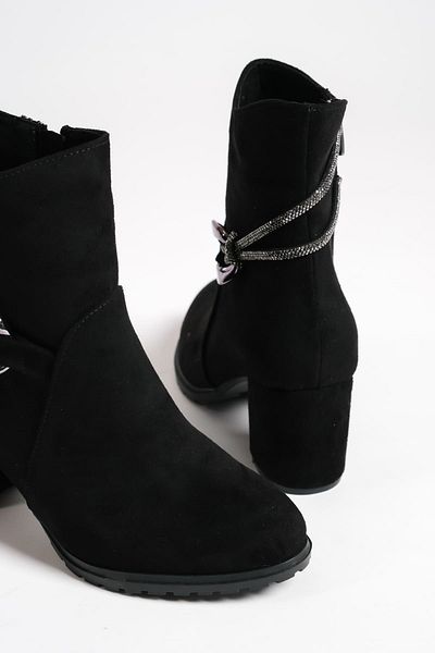 BZ Moda LYRA Ορθοπεδική σόλα με φερμουάρ Αδιάβροχη και ανθεκτική στο κρύο πέτρινο τακούνι Suede Γυναικείες μπότες ST Μαύρο