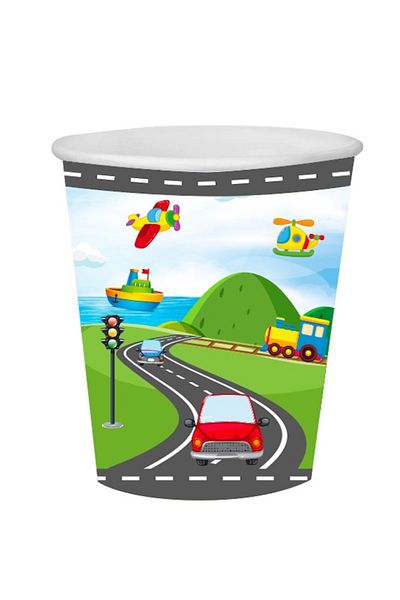 Big Party Vehicles Themed Cardboard Plate Cup Set for 16 People