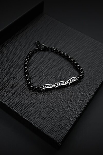 FRNCH 316L Çelik İtalyan Model Zirkon Taşlı Siyah Renk Erkek Bileklik FRJ1213...