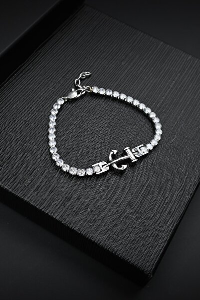 FRNCH 316L Çelik Çapa Figürlü Zirkon Taşlı Beyaz Renk Erkek Tennis Bileklik FRJ12128-3128-A