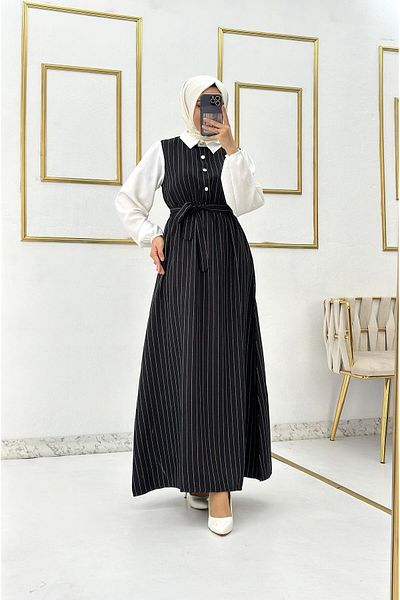Moda Krash TREND DRESS WITH SHIRT DETAIL STRIPES