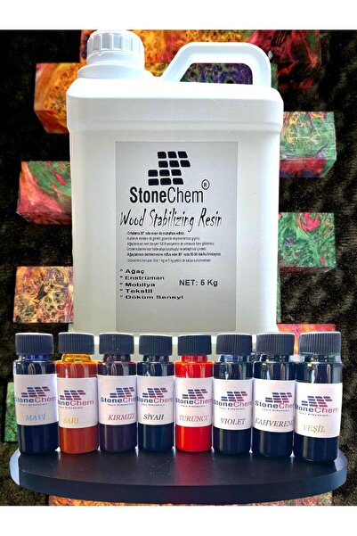 stonechem Stabilize Ağaç Emprenye Reçinesi 5 Kg + Boya Seti 8x20 gr Ahşap Sta...