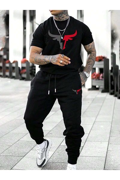 Hunors Sportswear & Company Μπλουζάκι Bull Printed Μαύρο Φούτερ Jogger - Μπλουζάκι με στάμπα στο κάτω μέρος