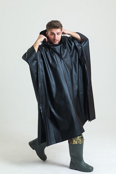 T Rain Poncho Raincoat Waterproof Unisex Black