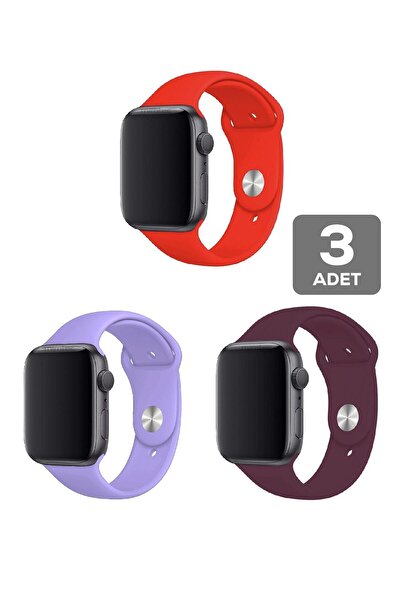 mimtec Apple Watch 4 5 6 7 8 9 10 Se 44 45 46 49mm Kordon Kayış 3 Adet Bileklik Klasik Kaliteli Silikon