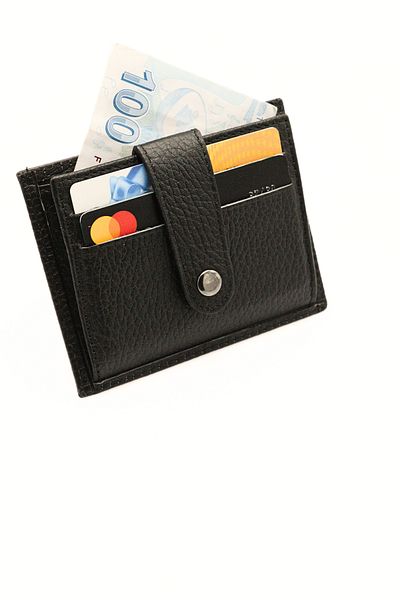 willpolo Μαύρη θήκη για κάρτες από γνήσιο δέρμα - Πορτοφόλι με διαφανή θήκη