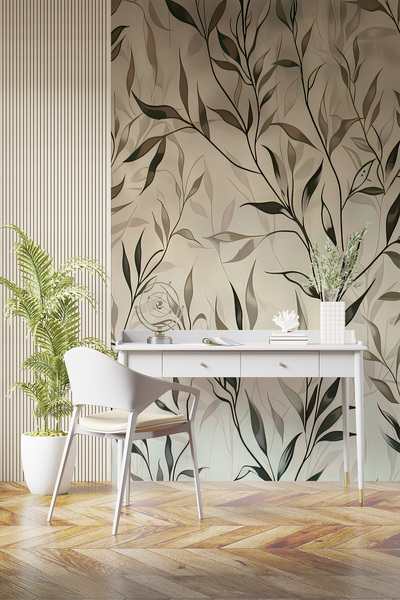 Dekoros Yeşil Yaprak Desenli Duvar Kağıdı, Yaprak Desenli Duvar Dekoru, Yeşil...