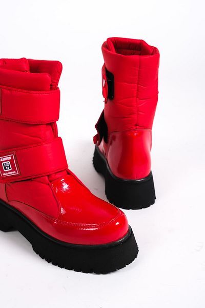 BZ Moda Lumi Red Patent Leather Boots for Women - Velcro, Water and Cold Resistant, Parachute Fabric St