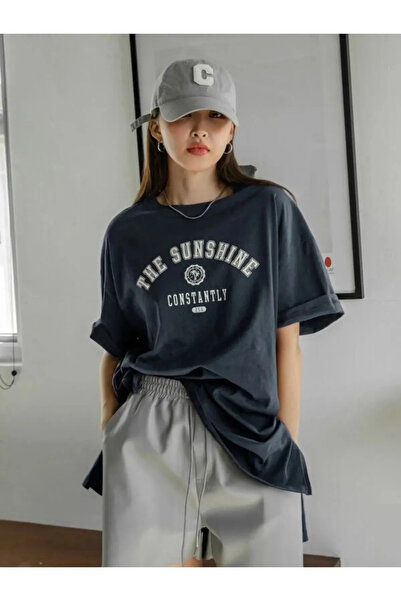 npLStore Sunčano svetlo Štampano okrugla kragna Oversize kroj Unisex T-shirt