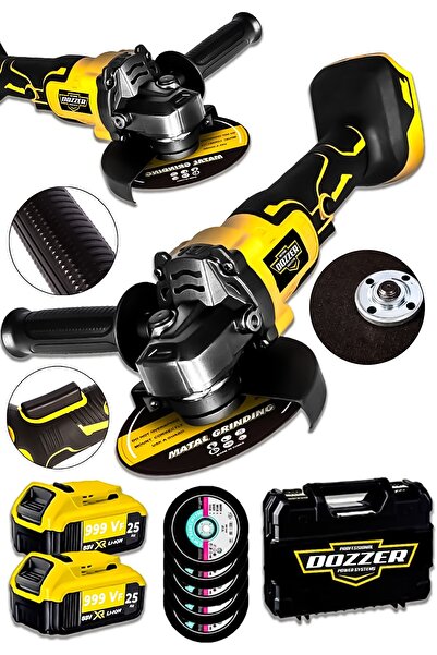 DOZZER Alman Kömürsüz Motor 999Vf 25Ah 2x Akülü 115Mm Taşlama Spiral Kesme Makinesi +5 Taş Hediye