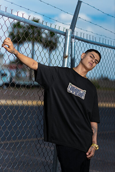 SUPREME MAVİ BASKILI T-SHIRT OVERSIZE UNISEX