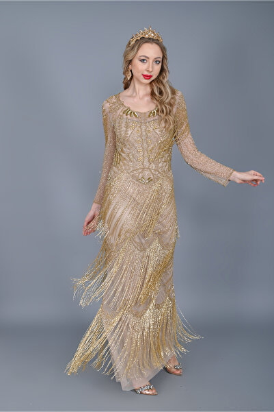 GATSBYLADY LONDON HİRA - EL İŞLEMELİ , TAŞ PÜSKÜLLÜ ELBİSE