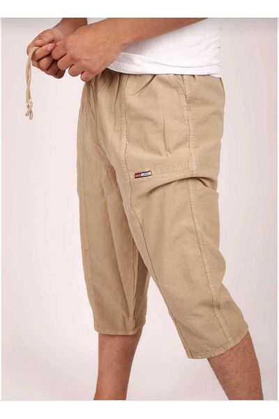 HMZ GİYİM Men's CAMEL Soft Raw Cloth Linen Elastic High Waist Comfortable Fit Natural Capri