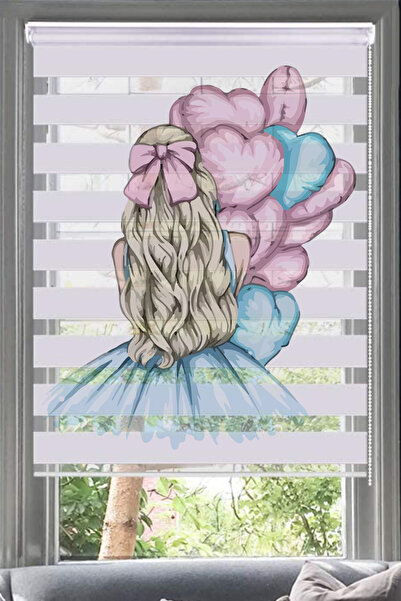 Lotus Uçan Balonlu Kız Zebra Stor Perde- Brillant- Çocuk Odası- Genç Odası- Salon -BalonluKız