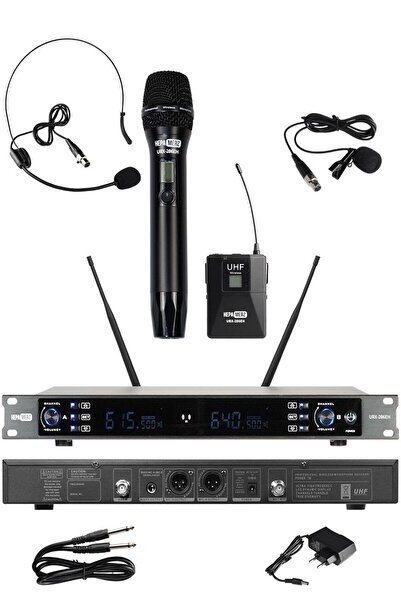 Hepa-Merz Hepa Merz URX-286EH Üst Kalite 2'li EL ve Yaka UHF Telsiz Kablosuz Mikrofon Seti 2x100 Kanal