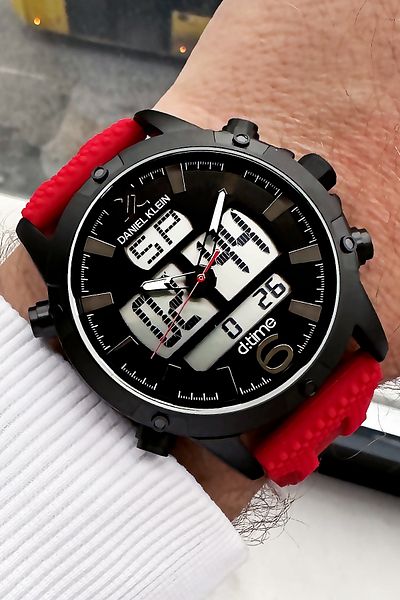 Daniel Klein Men's Wristwatch 3 Atm Waterproof Red Color with Silicone Cord + Bracelet Gift DKE2077C1