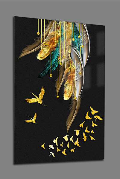 glassartdesign Pictură pe sticlă cu pene și păsări