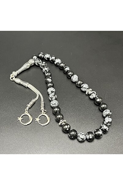 YILDIZ DOĞAL TAŞ Karlı Obsidyen 8mm 33lük Doğal Taş Tesbih