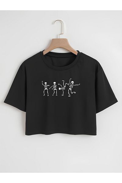 Ginevra Tricou de damă oversize cu decolteu triplu cu imprimeu schelet