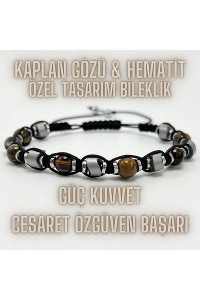 Certified Tiger Eye Hematite Natural Stone Bracelet Macrame Strength Strength Courage Self-Confidence Success