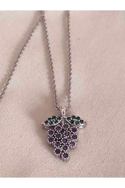 TÜKKAN ACCESSORİES PURPLE ZIRCON STONE GRAPE SILVER NECKLACE-KOL172