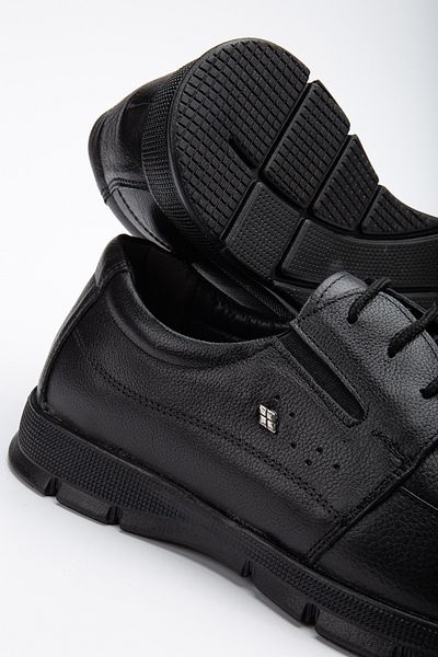 Waresta Black Lace-Up Inside and Outside Genuine Leather Casual Soft Men's Shoes Comfortable Lace-Up Leather Dad Shoes Wr8