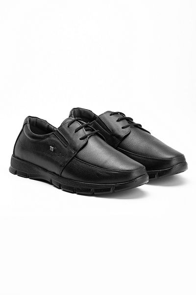 Waresta Black Lace-Up Inside and Outside Genuine Leather Casual Soft Men's Shoes Comfortable Lace-Up Leather Dad Shoes Wr8
