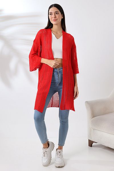 LEBUAS Women's Summer Knitwear Cardigan - Perforated - Mesh Pattern - Half Sleeve
