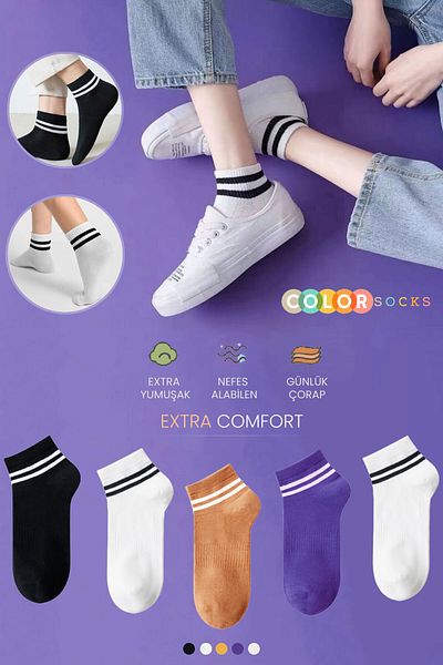 Color Socks 5 чифта чорапи с обръч до глезена за жени (изключително меки)