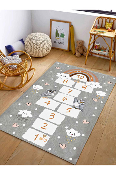 Gökotta Gri Seksek Desen Yıkanabilir Dijital Baskılı Yıkanabilir Çocuk Halısı...