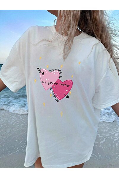 Jose Clothing تي شيرت أبيض مطبوع للجنسين من القطن العضوي مقاس كبير - كم قصير