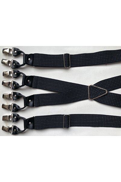 KemerSepeti 8 Klipsli Siyah Renkli Beyaz Noktalı Pantolon Askısı