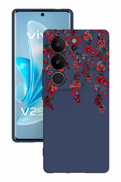 vivo V29 Baskılı Ve Kamera Korumalı Lacivert Renk Silikon Kılıf