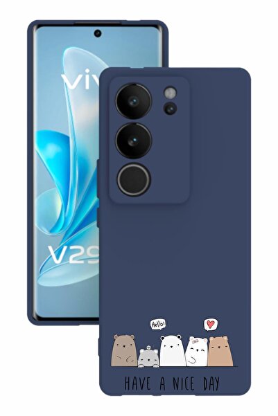 vivo V29 Baskılı Ve Kamera Korumalı Lacivert Renk Silikon Kılıf