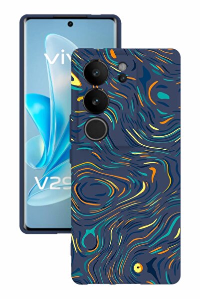 vivo V29 Baskılı Ve Kamera Korumalı Lacivert Renk Silikon Kılıf